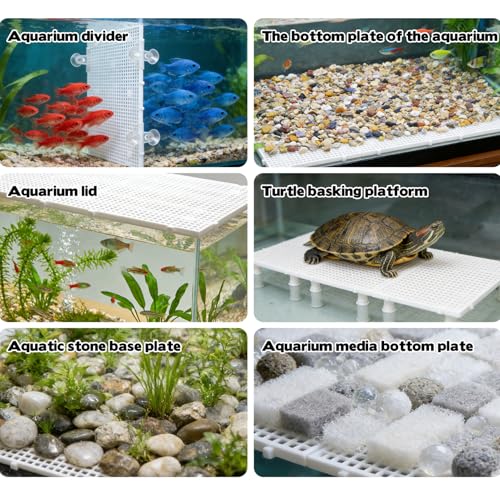10 Pieces High-Density Aquarium Grid Plastic, Fish Tank Divider with 60 Brackets and 8 Suction Cups, Plastic Egg Crate Grid for DIY Fish Tank Separation and Bottom Protection in Aquascaping