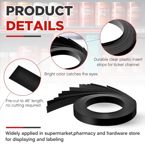 Frienda 100 Pcs Decorative Gondola Shelving Vinyl Insert Strips Pre Cut 48" x 1.25" C Channel Decorative Shelf Insert Strips for Retail Store Supermarkets Grocery Gondola Decoration (Black) - color: Black