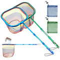 DaddyGoFish Kids Fishing Net - Extendable Telescopic Landing Net for Boy Girl Children Catching Small Fish Crab Shrimp Minnow Dragonfly Beach Pier Lake River Ocean - color: Style 3 (2 Pack, Blue + Green)