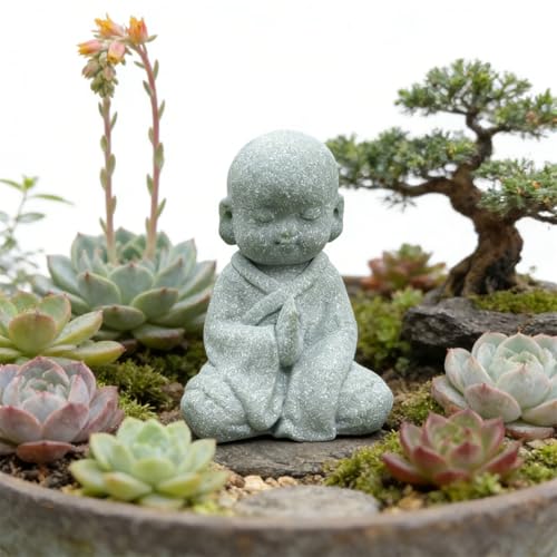 livelyfish Japanese Buddha Bosatsu Feng Shui Praying Monk Statue Sandstone Happy/Smiling Miniature Figurine Ornament for Fish Tank Aquarium Home Garden Decoration (F) - size: F