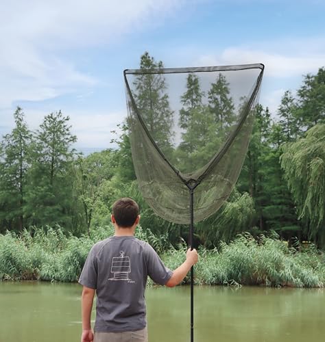 Landing Net for Carp Fishing, 42 Inch Extra Large Fishing Net, 6 Feet Carbon Fiber Long Handle Saltwater Big Fish, Holds Up to 88lbs/40kgs, Olive Green, Supplied with Carry Bag