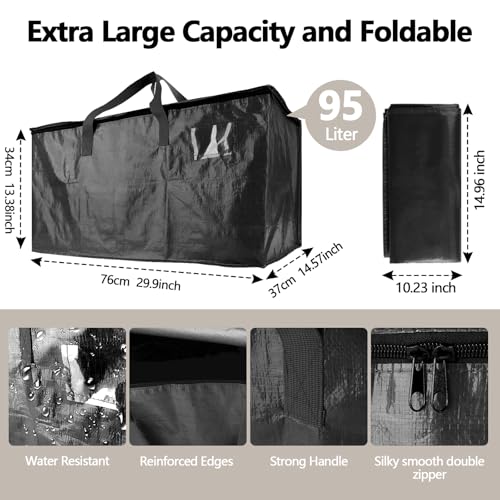 4 Pack Real 100lb Capacity Heavy Duty Moving Bags with Strong Zippers and Reinforced Handles, Extra Large Storage Totes for Packing & Moving Storing, Space Saving Alternative to Moving Boxes-95L,Black - color: Black, size: 4 Pack