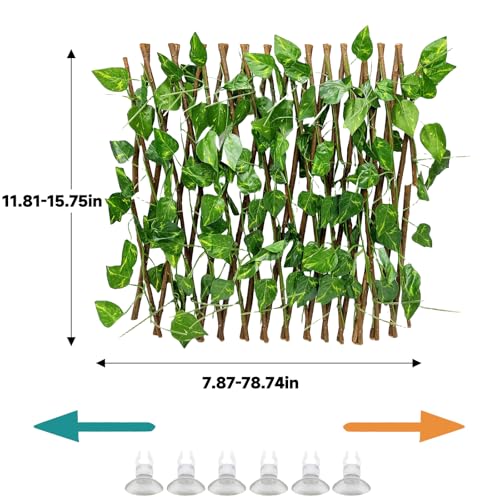 Reptile Hermit Crab Climbing Wall Toys, Bearded Dragon Climb Accessories, 15.75 in Evergreen Leaves Retractable Hedge Fence Background,Gecko Spider Aquarium Tank Decoration with Suction Cups - color: Evergreen Leaves Reptile Climbing Wall