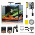 2.6 Gallon Small Aquarium Set Glass Fish Tank, Starter Kit with Heater Water Pump Cleaning System Filter Bright Light Rocks Gravel Cleaning Tool, Leak-Proof Clear Rimless Desktop Spaces Saving Betta