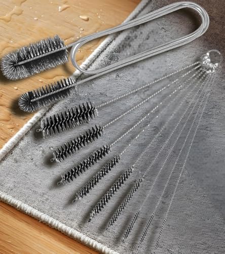 10 Pcs Flexible Drain Brush Straw Cleaner Brush Set,Pipe Cleaners Brush,61Inch Stainless Steel Double-Ended Hose Brush 8.2Inch Nylon Long Tube Cleaning Brush for Home Kitchen Sink Plumbing