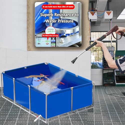 Large Outdoor Fish Holding Tank with Drain Valve, Canvas Fish Pond.Large Outdoor Fish Holding Tank - Above Ground PVC Pool for Koi, Turtles & Aquatic Life with Durable Steel Frame & Canvas L - color: Gray, size: 3×1.5×0.7m(9.8×4.9×2.3ft)