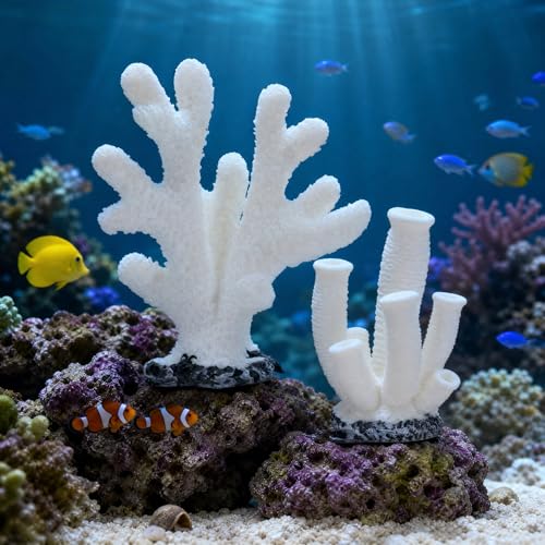 FOMIYES Fish Tank Decorations - 5pcs White Resin Coral Landscaping Accessories, Fake Diorama Supplies, Ocean Kit, Aquarium Reef Ornament Plant