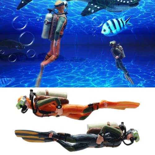 2 Pack Aquarium Diver Ornaments - Floating Fish Tank Decorations for Creative Marine Landscaping for All Fish Tanks (Little Diver Decorative Pendants)