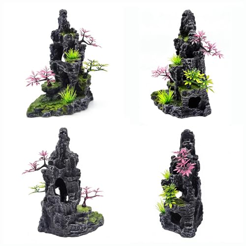 Small and Medium-Sized Aquarium Mountain Landscape Stone Decoration, Resin Rock Water Scenery cave Plant Decoration Fish Tank Accessories Beta Hidden cave Rockery Landscape -7.9 inches high