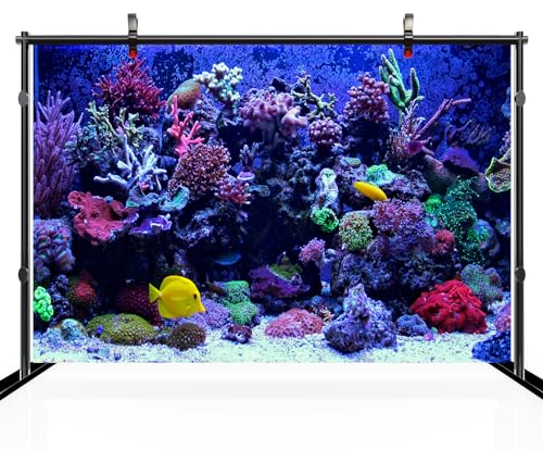5x4ft Undersea Aquarium Backdrop Fish Tank Underwater Coral Tropical Fish Background World Fish Tank Diving Holiday Fishing Party Decoration Photo Props Wallpaper - size: 5x4FT