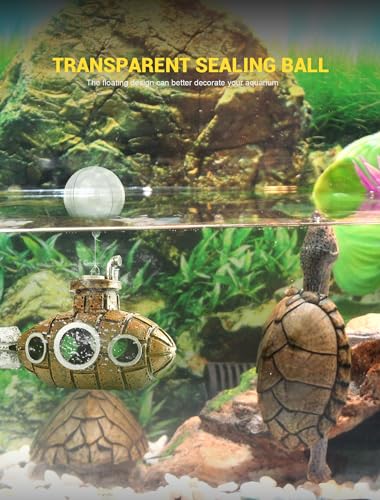 Floating Fish Tank Decoration, Little Cute Retro Submarine Aquarium Decoration with Two Float Balls, Resinous Fish Tank Accessorie, Safe Fish Toy for Betta Cichlid Goldfish Shrimps Hermit Crabs - size: 4.9'' Floating submarine