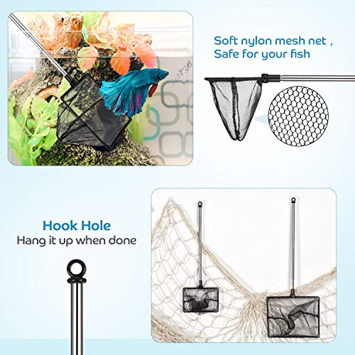 Sumind 2 Pieces Fish Tank Net Aquarium Mesh Fishes Net Long Handle Fish Nets with Extendable 12.5-27.5 Inch Stainless Steel Catch Nets for Aquarium Accessories 4 & 6 Inch - color: Black