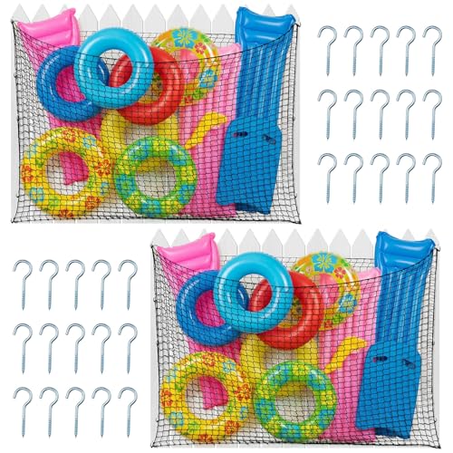 Aliceset 1/2/4 Pcs Pool Float Storage Net Bag Various Sizes Adjustable Swimming Pool Inflatable Toy Hanging Organizer Mesh Net Pouch Holder Reinforced Attaches to Poolside Fence - color: Black, size: 94 x 55"