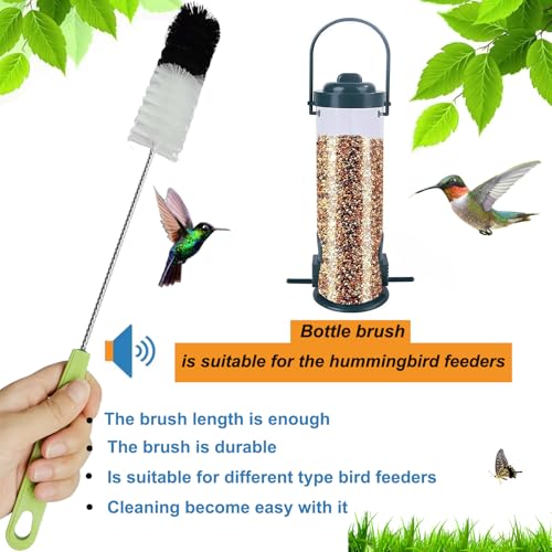 Long Handle Cleaning Brush - 16" Narrow Bottle & Cup Scrubber, Hummingbird Feeder & Meat Grinder Cleaner, Pipe Brush