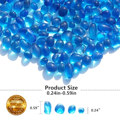QYGL Sea Glass Stones - Sea Blue Clear Glass Pebbles Gemstones - Perfect for Aquarium Rocks, Fish Tank Gravel, Vase Fillers, DIY Crafts, and Home Decor (0.9LB/14oz) - color: Sea Blue