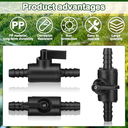 Briwooody 3 Pcs 3/8" Ball Valve Barbed Shut off Valve with 2 Way Hose Barb for Sprayer Drip Irrigation and Aquariums, Compatible with Fimco Sprayer