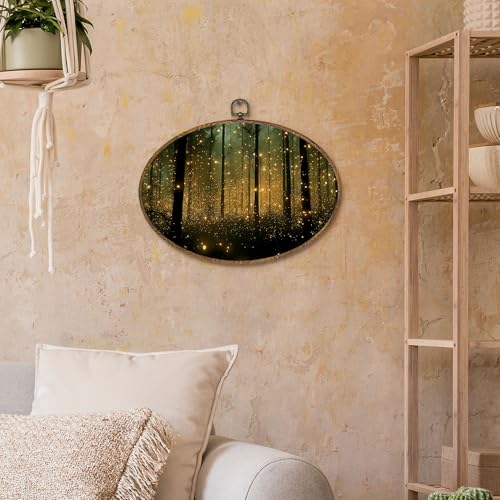kdqua Enchanted Forest Oval Wall Art Decor, Dark Academia Forest Landscape Canvas Artwork Framed, Mystical Moody Botanical Wall Hanging Decorations for Home Bedroom Living Room, 11.4x8.6 Inch - color: Forest-oval, size: 11.4"L x 8.6"W