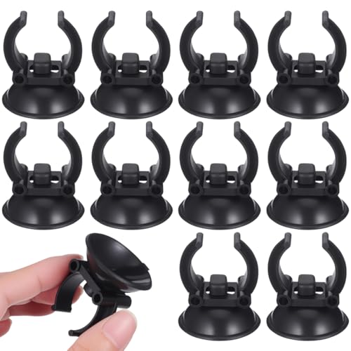 Homoyoyo 10 Pack Aquarium Heater Suction Cups 1.3" Suction Base with 0.95" Clips Heavy Duty Heating Rod Holder for 1" Standard Tubes PVC Pipes Rain Bars Black