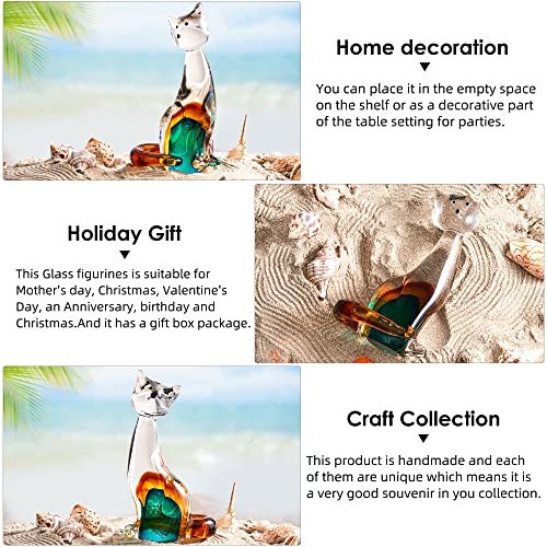 EUSTUMA Hand Blown Glass Cat Figurine Ornament,Animal Ornament for Home Decor,Animal Collection for Birthday Gift,Glass Sculpture. - color: Cat