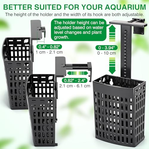 2026 Latest Upgraded Aquarium Plant Holder Adjustable Height with Extendable Hook and Suction Cup for Fish Tank Aquaponic Plant Cultivation and Aquascape Accessories Decorations (2 Pack) - color: Black-2 Pack
