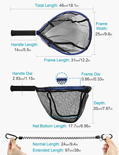 Fly Fishing Net Trout Net Kayak Fishing Net Freshwater Trout Fishing Landing Net Rubber Mesh for Catch and Release