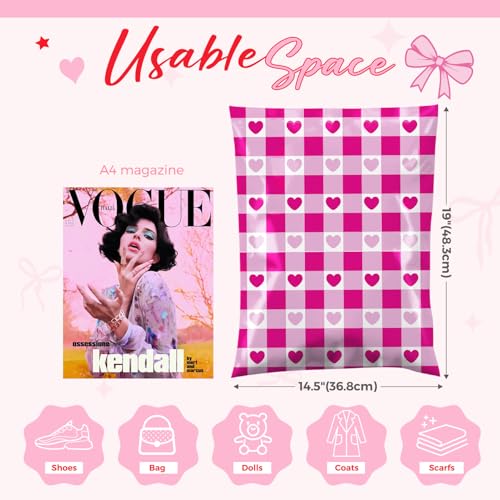Metronic Poly Mailers 14.5x19 Inch 50pc Shipping Bags for Clothes,Self Adhesive Shipping Envelopes for Small Business,Waterproof Mailers Poly Bags for Shipping,Packaging Mailing Bags Pink Checkered - color: Pink Checkered, size: 14.5x19 50pc