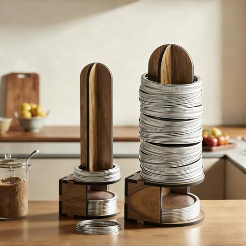Mason Jar Lid Organizers Inside Cabinet, 2 Pack Wooden Canning Lid Rack Holder for Kitchen Organization and Storage, Regular and Wide Mouth
