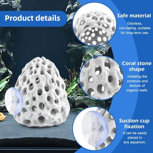 Shrimp Dome Hide, Be-TTA Habitat Fish Tank Tunnel, Aquarium Ornament Shrimp Hides with Suction Cup, Hollow Hemispherical Stealth Cave for Fish Tank Decor, Hiding & Resting(White)