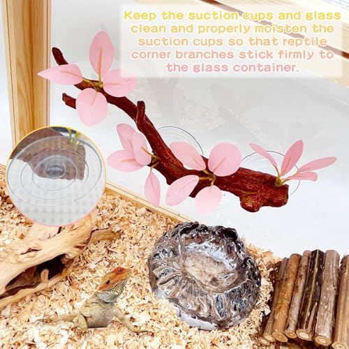 kathson 2 PCS Reptile Corner Branch, Lizard Climb Branches Decor Terrarium Plant Decoration with Suction Cup Reptile Tank Plant Ornament for Bearded Dragons Gecko Snake Spider Frog (Pink) - color: Pink
