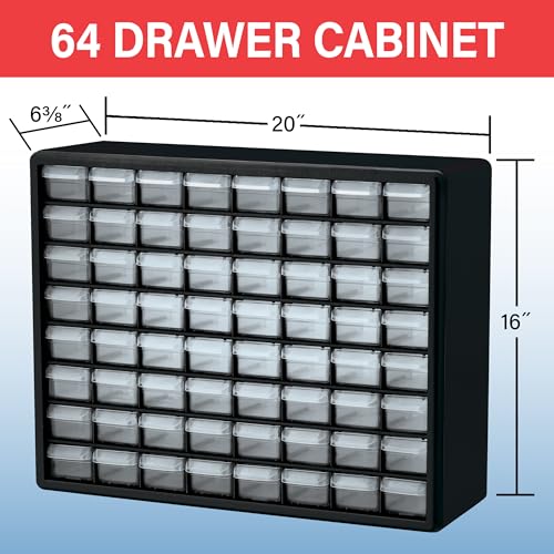 Akro-Mils 64-Drawer Plastic Drawer Storage Cabinet for Garage Organization, Bead Organizer, Building Bricks Storage, Teacher Toolbox, Makeup Organizer, 20" W x 6" D x 16" H, 10164 Black - color: Black, size: 64 Drawer, style: 1 Pack