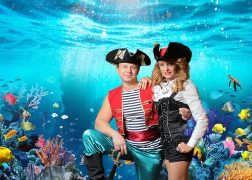 Under The Sea Backdrop 12x8ft Underwater World Blue Ocean Deep Sea Sunlight Seabed Aquarium Photography Background Tropical Fish Turtle Coral Diving Birthday Party Photo Studio Props - color: Blue1, size: 12x8ft