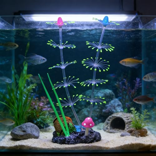 Soft Silicone long Coral Decor with Dynamic Swaying Motion, Weighted Base Aquarium Ornament for Lifelike Reef Aesthetic in Freshwater Saltwater Fish Tank, Safe Shelter for Invertebrates (Yellow) - color: Yellow