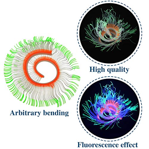 Weewooday 57 Pieces Glowing Fish Tank Decorations Plants with Simulation Silicone Coral Glowing Jellyfish Lotus Leaf Changeable Green Sea Anemone Luminous Stones for Aquarium Fish Tank Ornament