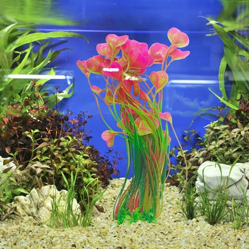 2Pcs Plastic Fish Tank Plants, Extra Large Artificial Aquarium Plants, Tall Seaweed Decorations, Realistic Aquatic Decor for Freshwater and Saltwater Aquarium(Pink)