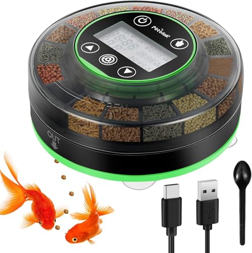 Automatic Fish Feeder for Aquarium - Moisture-Proof and Precision Feeding Betta Vacation Feeder, USB Rechargeable Auto Fish Food Dispenser with Timer,LCD Display
