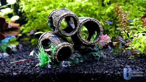 UNEAK - Aquarium Decorations Three Stacked Broken Barrels Fish Tank Decoration Ornament Landscaping Over Rocks Cave Saltwater Freshwater Small & Medium Fish Garden Pond Ornaments Resin - color: Barrel