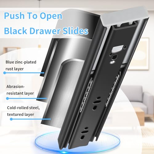 Push to Open Drawer Slides 1 Pair Full Extension 12 14 16 18 20 22 24 inch Side Mount Pull Out Kitchen Cabinet Rails Bracket Replacement Ball Bearing Tracks kit Guide Runner 100 LB Capacity - size: 14 Inch, style: Push open-1 pair