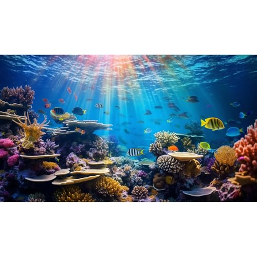 Ocean Fish Tank Background Underwater Coral Reef Aquarium Background Under The Sea Terrarium Backgrounds Cave Sunlight Fish Tank Backdrop Tropical Fish Aquarium Backdrop Backgrounds 24x12in - color: Blue, size: 24(W)x12(H)inches/ 60(W)*30cm(H)