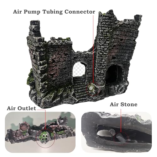 Aquarium Castle Bubbler Decorations, Resin Fish Tank Accessories with Air Bubbler, Fish Tank Cave Hideout for Betta & Small Fish, Aquarium Decor with Air Holes,(Air Pump is Not Include)