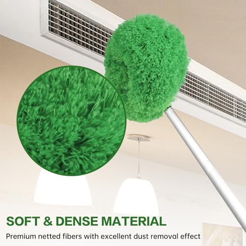 Ceiling Fan Cleaner Duster Reusable Microfiber Ceiling Fan Blade Cleaner Removable Duster with Extension Pole Adjusts 13 to 49.7 Inch for Cleaning Walls Bookshelves Furniture Door Window Top (Green) - color: Green
