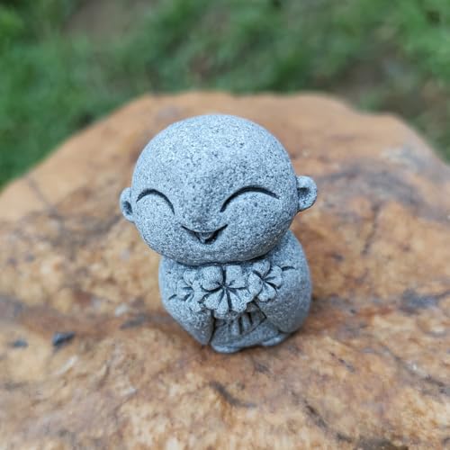 livelyfish Mini Monk Statue Japanese Buddha Figurine Praying Monk Statues Sandstone Happy/Smiling Ornament for Fish Tank Aquarium Home Decoration (B) - size: B