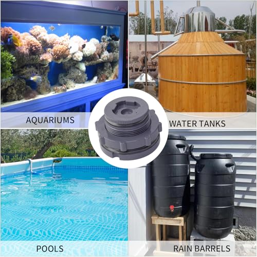 ChillWaves PVC Bulkhead Fitting 1-1/2" Double Thread Connector Adapter with Plugs for Water Tank, Aquariums, Rain barrels(2-PACK) - size: 1-1/2 INCH, style: Bulkhead Fitting + Plug