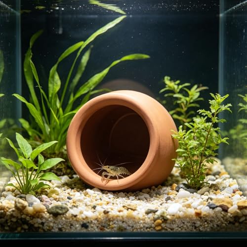 Saim Natural Clay Ceramic Cave Pot - Aquarium Fish Tank Decor Hideout for Betta Shrimp Cichlid Small Fish Breeding & Hiding Shelter Cute Ornament Aquatic Habitat- Large - size: Large