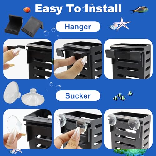 4 PCS Aquarium Plant Holder with 24 Hooks and 8 Suction Cups, Hanging Plant Holder for Fish Tank, Aquatic Plant Pots for Aquarium Decorations Plants, Hanging Aquatic Planter Cups (Black)
