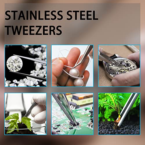 Bonsicoky 4Pcs 5 Inch Stainless Steel Tweezers with Precision Serrated Straight Tips, Non-slip Multitool Tweezers for Cooking, Repairing, Medical, Garden - size: 5" x 4(Straight)