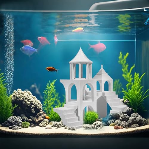 Aquarium Undergravel Fish Tunnel Hide Cave Corner Castle Tank Decorations Under Gravel Viewing Tunnel Fish & Shrimp Cave for Aquarium Hideout(Light Gray,Style C) - color: Light Gray, style: Style B