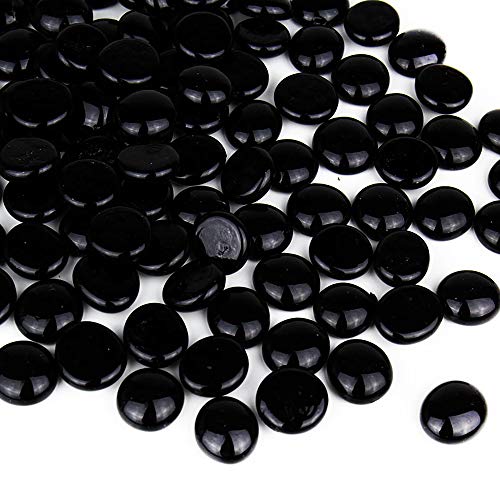 CYS EXCEL Black Glass Gemstone Beads Vase Fillers (2 LBS) Flat Marble Beads Multiple Color Choices Aquarium Decor Rocks Floral Stones Decorative Mosaic Glass Gem Pebbles - color: Black, size: 2 lb