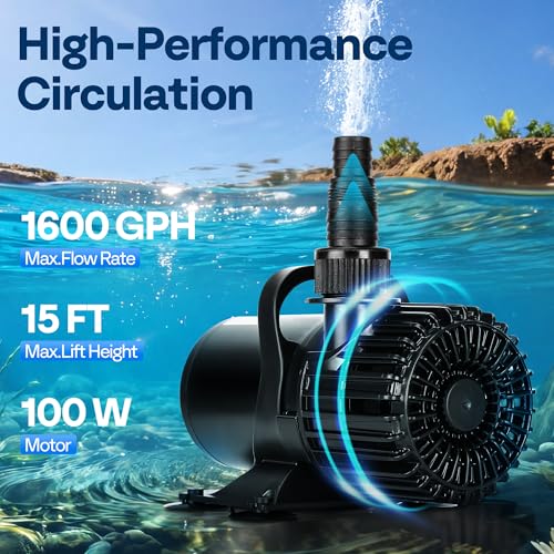 VIVOHOME Electric 100W 1600GPH Submersible Water Pump for Koi Pond Pool Waterfall Fountains Fish Tank and Aquarium - size: 1600GPH