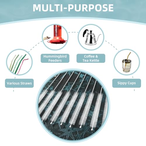 Cleaning Brushes for Reusable Drinking Straws, Set of 5, Long Wire Handle, Bottle and Straw Cleaner for Stanley Mug, Sippy Cup, Water Bottle and Tubes, Reusable and Flexible - color: white000001