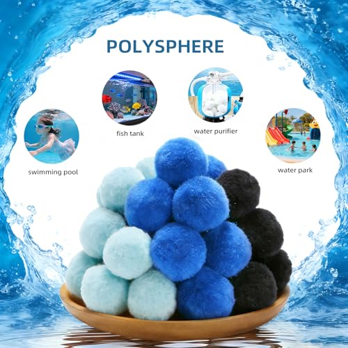 YUAN LIN 3.1 lbs Pool Filter Balls, Efficient Swimming Pool Filter Sand Alternative, Reusable Eco-Friendly Filter Media Balls, Replace 100 lbs Filter Sand, Lasts for Several Seasons - color: blue and light blue and black